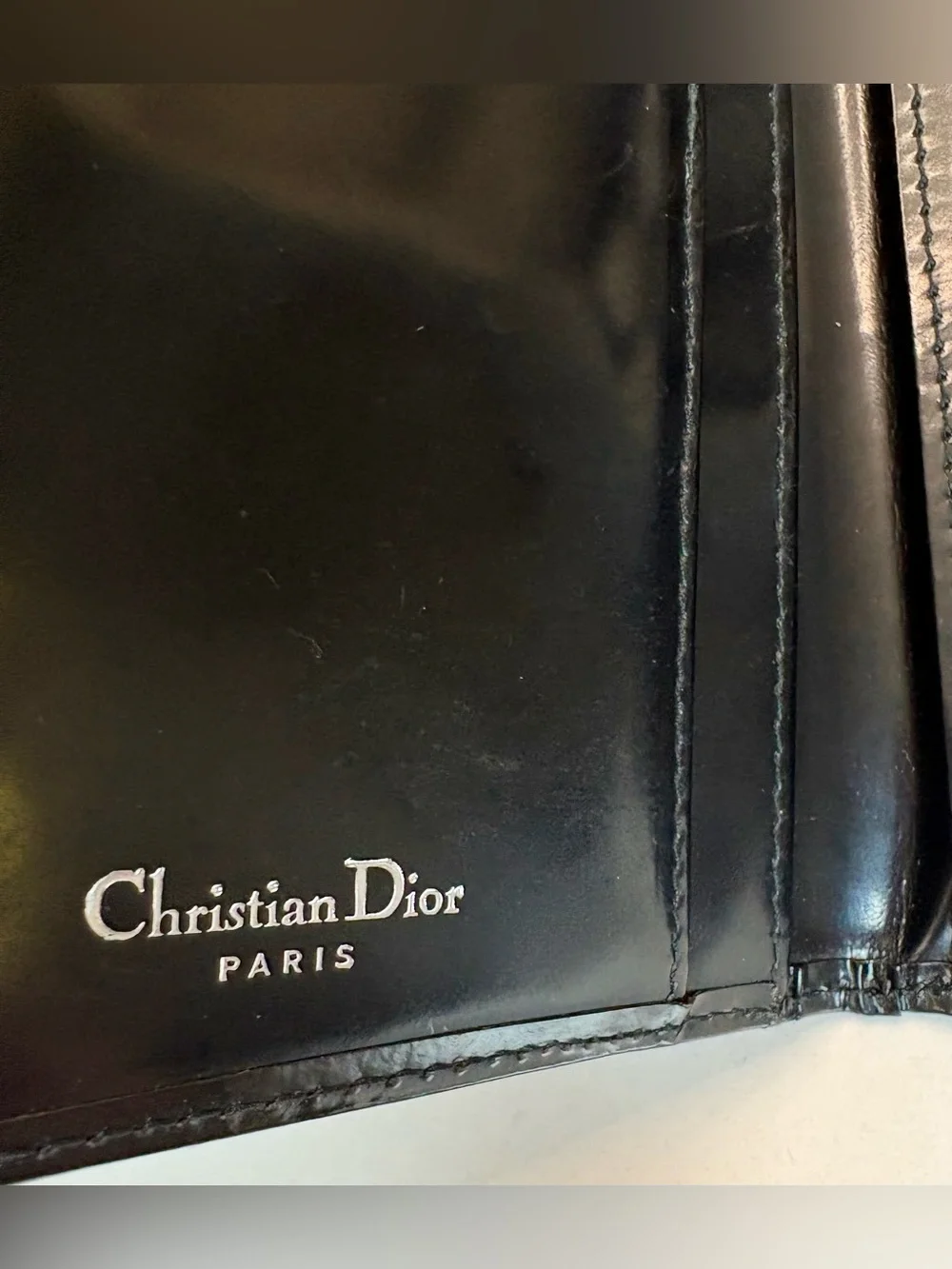 Christian Dior black leather wallet W/silver 